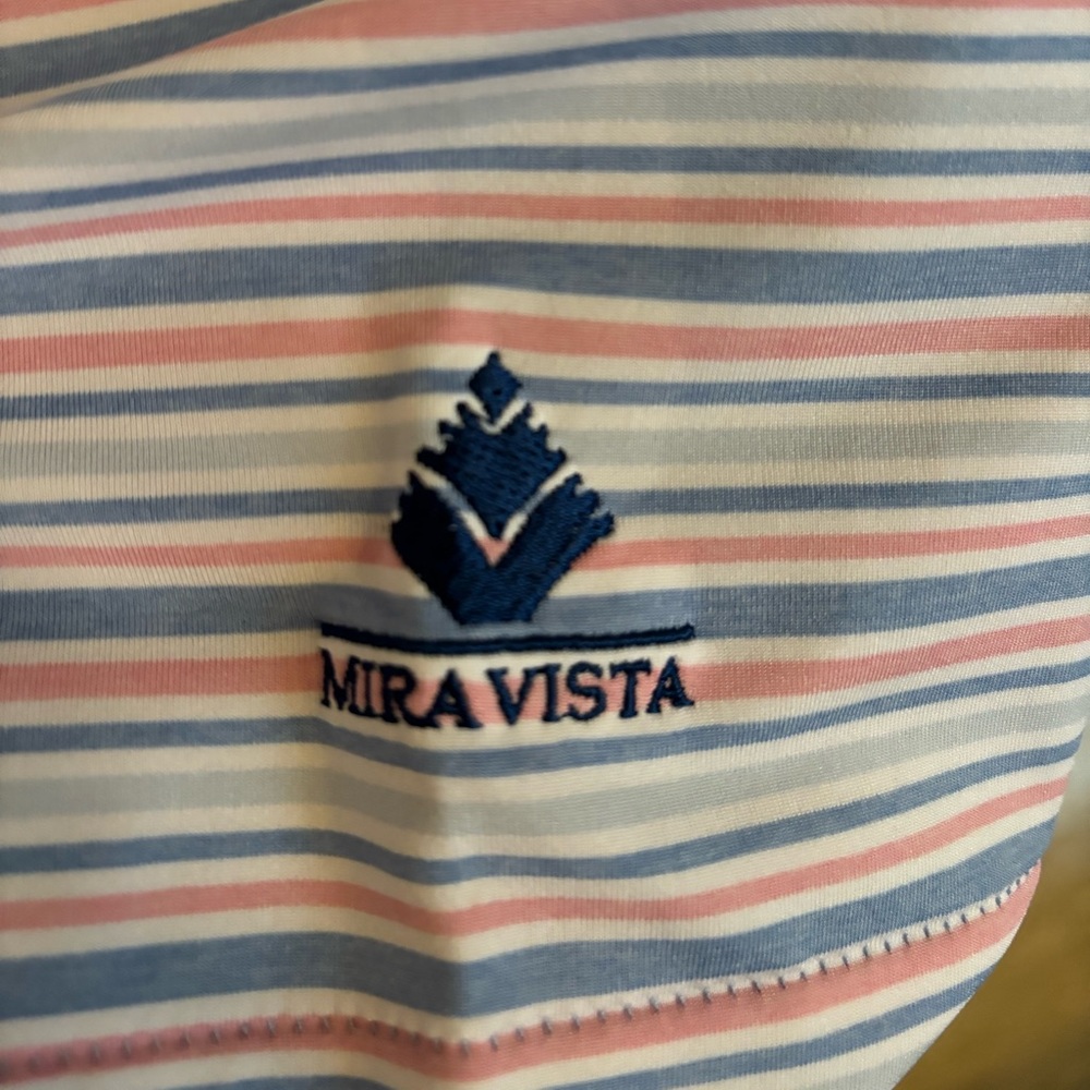 Peter Millar Striped Polo- Pink/White/Blue XL- Mira Vista CC